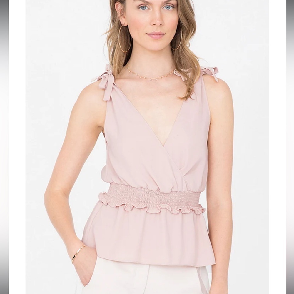 K1. Amanda Uprichard Lydia Sleeveless Peplum Plunging Neckline Blouse Top